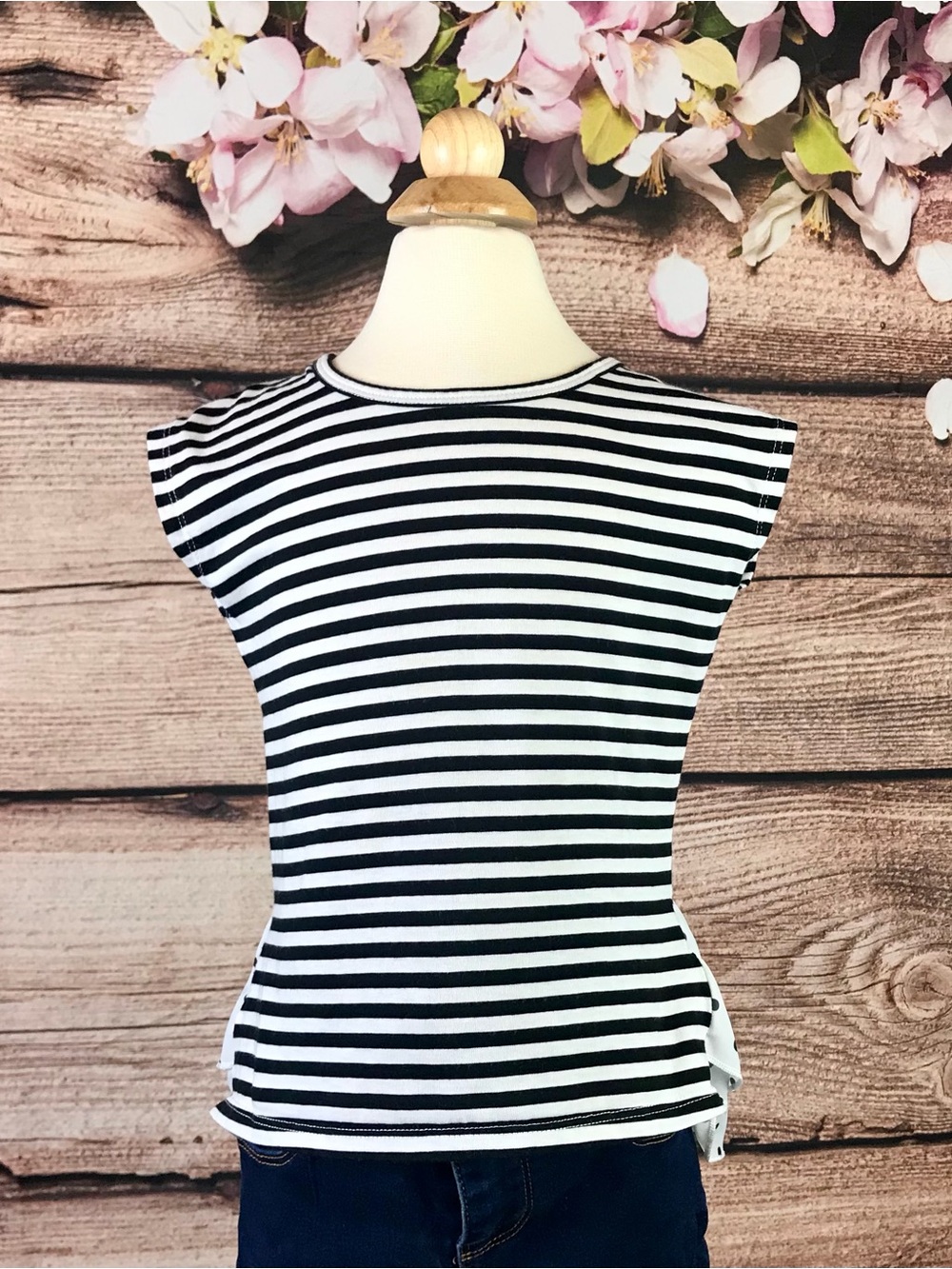 Little Girls Stripe Longer Flared Back Hem Top 6-6X